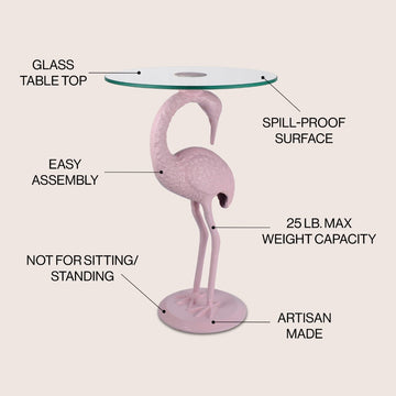 Blanche 25" Classic Mid-Century Glass Top Flamingo End Table